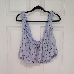 Free People Light Blue Star-Print Ruffle Camisole